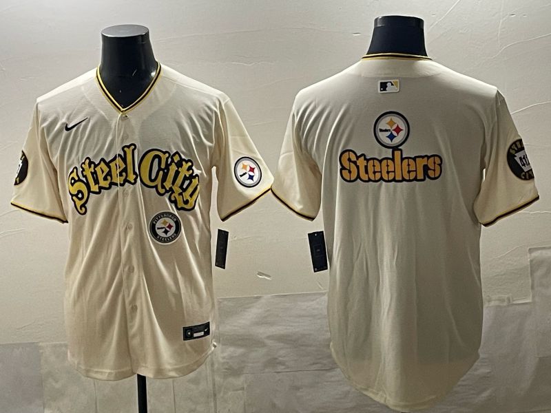 Men 2025 Nike Pittsburgh Steelers Blank Cream Limited NFL Jersey style 010